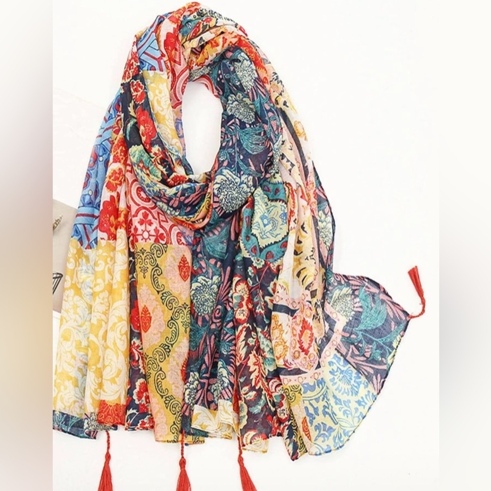 Multicolor Patchwork Patterned Scarf New in Package